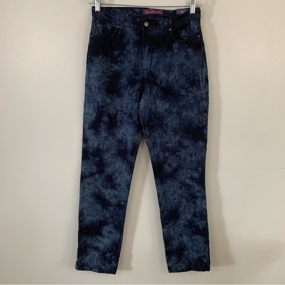 Gloria Vanderbilt Navy Blue Watercolor Tie Dye Corduroy Amanda Jeans Size 10